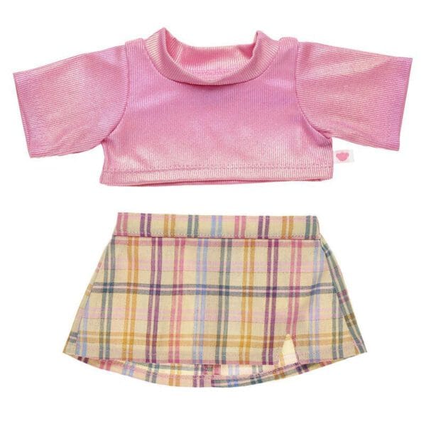 2 pc. Pink Top and Plaid Skirt Outfit - Build-A-Bear Workshop Australia